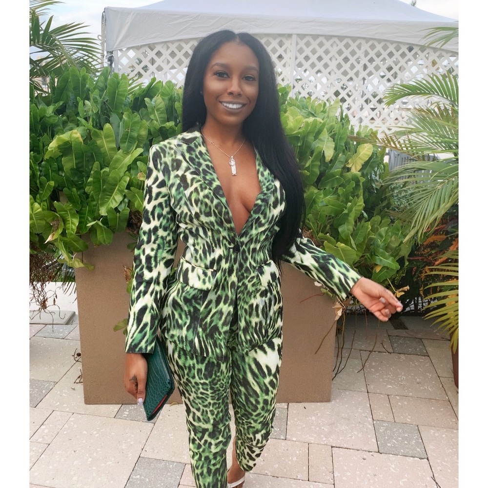 Two piece Green Leopard suit